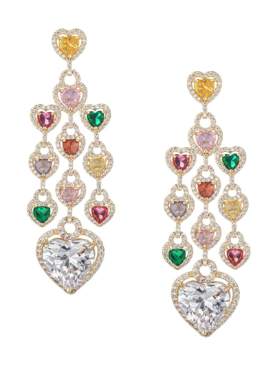 Eye Candy La Women's Luxe Goldtone, Cubic Zirconia & Ruby Heart Dangle Earrings