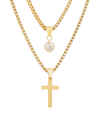 Anthony Jacobs Men's 18k Goldplated Stainless Steel Cross & Pearl Pendant Layered Necklace