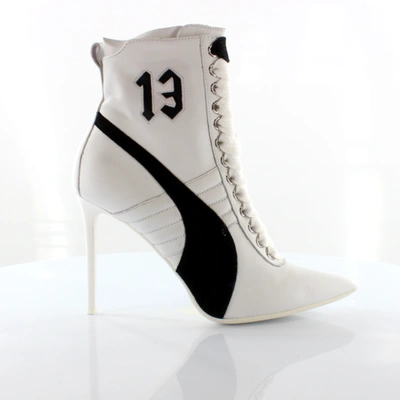 Pre-owned Puma Fenty By Rihanna 13 White Black Leather Womens High Heel Shoes 363038 02