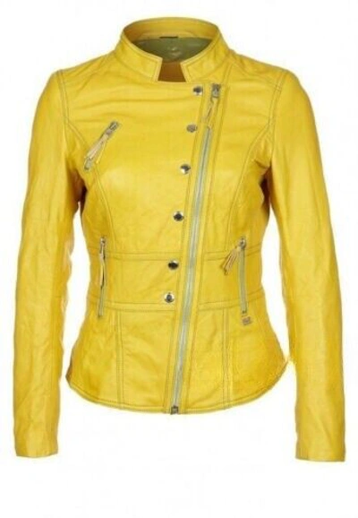 Pre-owned Noora Women Hot Genuine Lambskin Real Yellow Leather Jacket Trendy Coat