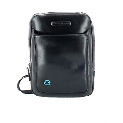 Pre-owned Piquadro Men Crossbody Bag  Blue Square Ca3084b2 Shoulder Pouch In Black Leather