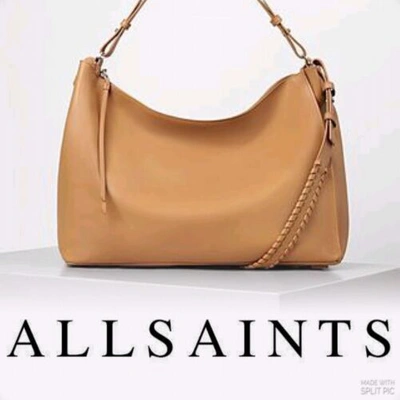 Pre-owned Allsaints Leather E/w Kita Large Light Caramel Tote Bag Rrp £278