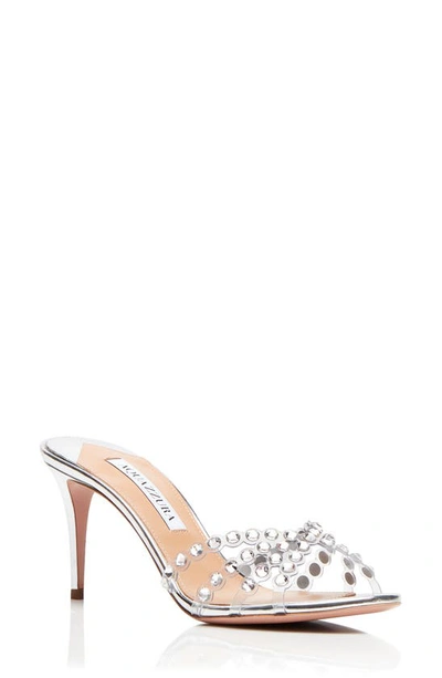 Aquazzura Tequila Crystal Clear Slide Sandal In Silver ModeSens