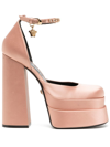 VERSACE SATIN-FINISH BLOCK-HEEL SANDALS