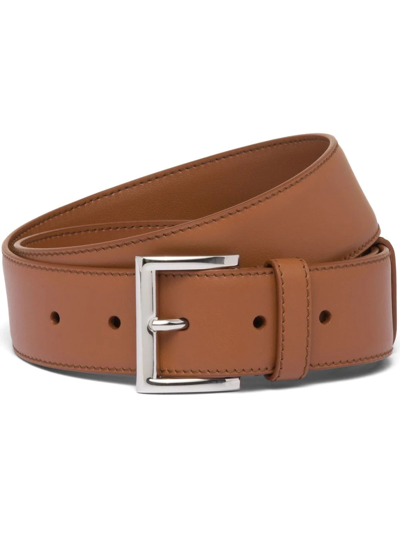 Prada Logo Plaque Square-buckle Belt In Brown