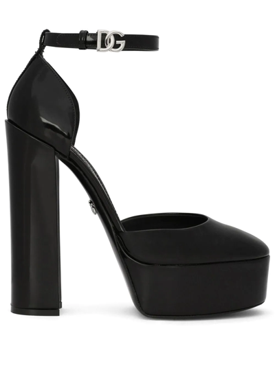 Dolce & Gabbana 145mm Patent Leather Platform Pumps In Schwarz