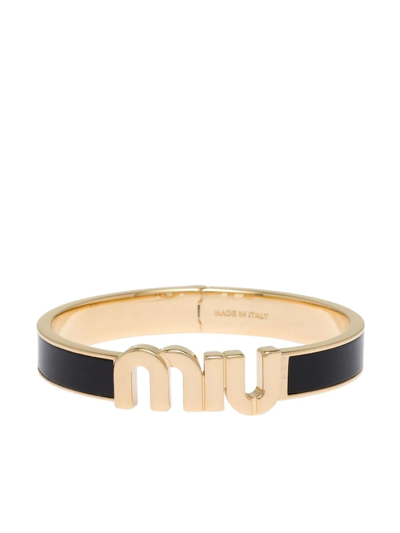 Miu Miu Logo-plaque Enamel Bracelet In Nero