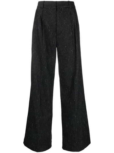 Isabel Marant Romina Pleated Pinstriped Crepe Wide-leg Pants In Blau