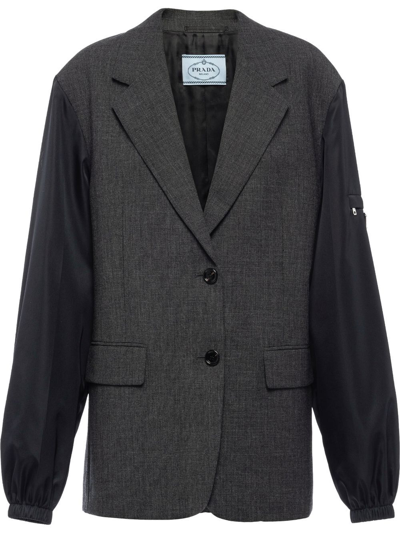 Prada Single-breasted Wool And Re-nylon Jacket In Grey