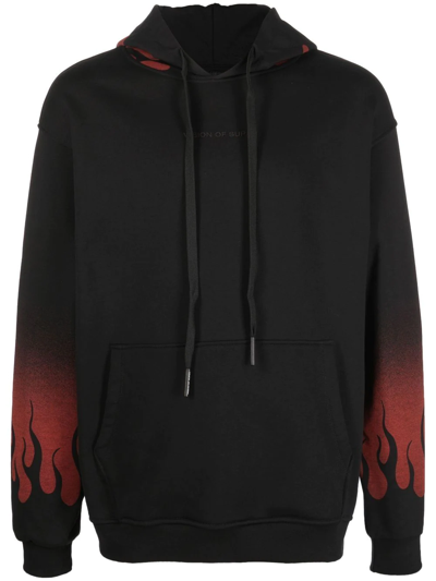 Vision Of Super Black Oversize Cotton Hoodie With Flames Man