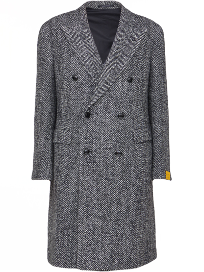 Tagliatore Double-breasted Herringbone Coat In Black
