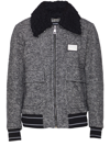 Dolce & Gabbana Herringbone Wool Jacket With Shearling Collar In White