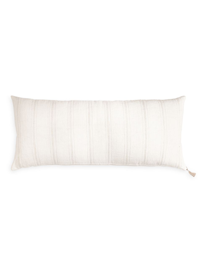 Anaya So Soft Linen Striped Down Pillow In White And Beige