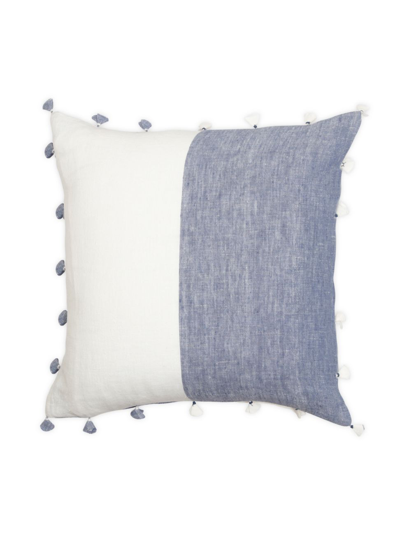 Anaya So Soft Linen Tassels Pillow In Blue And White