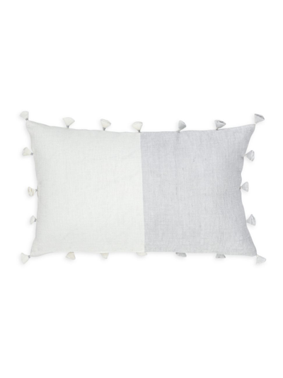 Anaya So Soft Linen Tassels Pillow In Grey