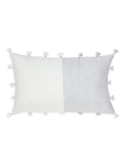 Anaya So Soft Linen Tassels Down Pillow In Grey And White