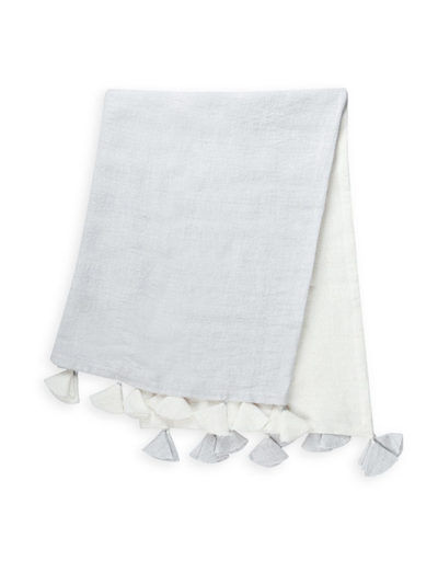 Anaya So Soft Linen Tassels Blanket In Grey And White
