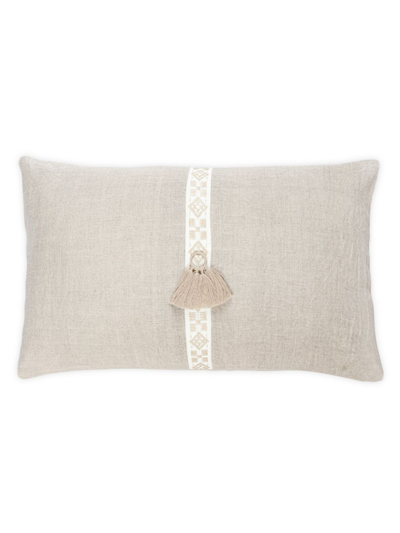 Anaya So Soft Linen Geometric Trim Down-alternative Pillow In Beige