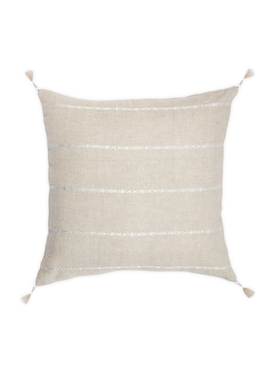 Anaya So Soft Linen Embroidered Stripes Pillow In Beige And White