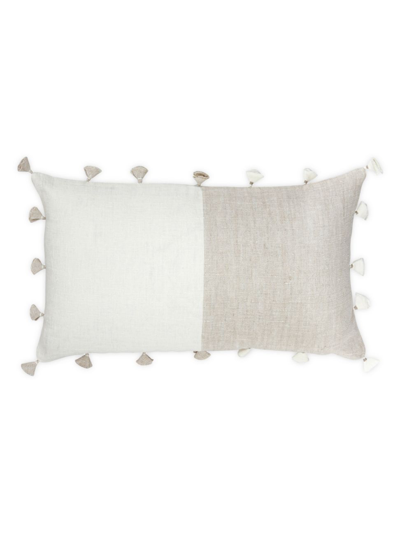 Anaya So Soft Linen Tassels Pillow In Beige