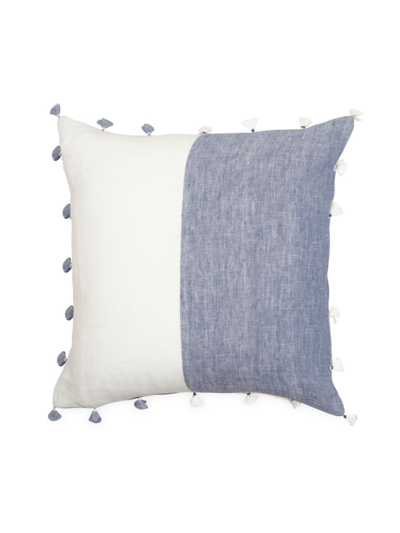 Anaya So Soft Linen Tassels Pillow In Blue