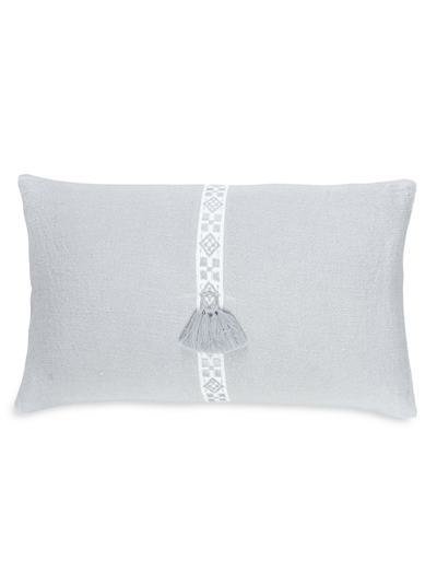 Anaya So Soft Linen Geo Trim Pillow In Grey