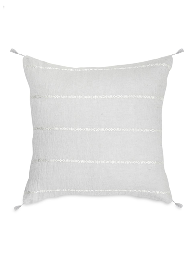 Anaya So Soft Linen Embroidered Stripes Pillow In Grey And White