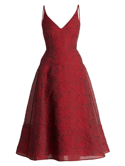 Erdem Doris Floral Jacquard Corset Midi Dress In Red