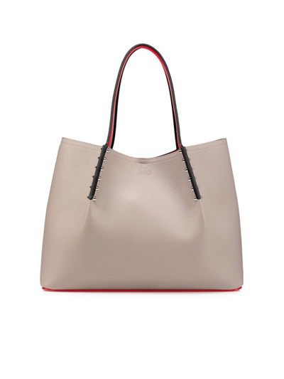 Christian Louboutin Cabarock Small Spiked Textured-leather Tote In Neutrals