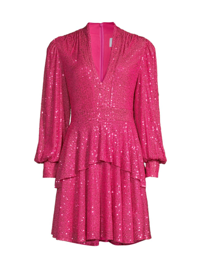 One33 Social Tiered Blouson-sleeve Sequin Dress In Pink