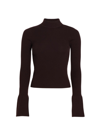 A.l.c Devin Ribbed Mock-neck Bell-cuff Sweater In Chocolate
