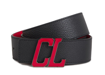 Christian Louboutin Happy Rui Logo Calfskin Leather Belt In Black Loubi Gunmetal Loubi