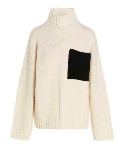 Jw Anderson Oversized Embroidered Two-tone Knitted Turtleneck Jumper In White/black