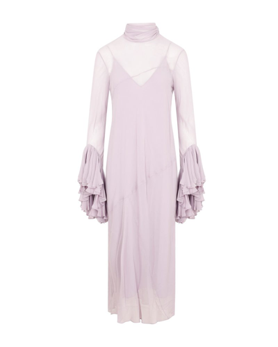 Khaite Evi Semi-sheer Fluted-sleeve Dress With Slip In Purple