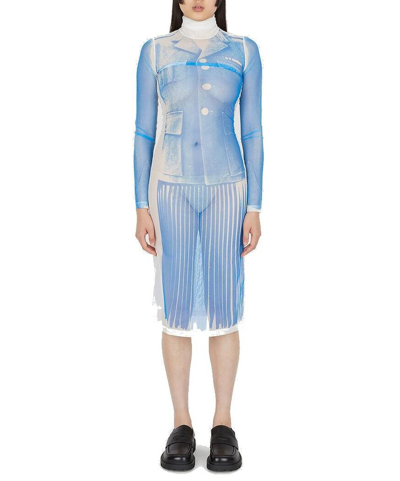 Mm6 Maison Margiela Sheer Uniform-print Dress In Blue | ModeSens