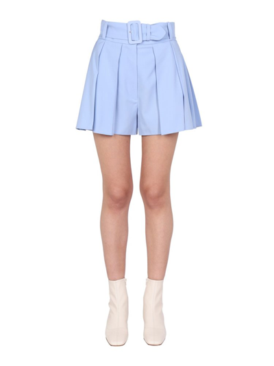 Patou Pleated Belted Shorts In Azzurro