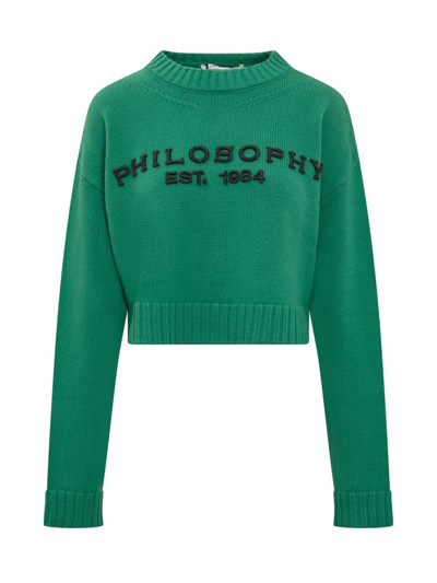Philosophy Di Lorenzo Serafini Logo Debossed Cropped Sweater In Green