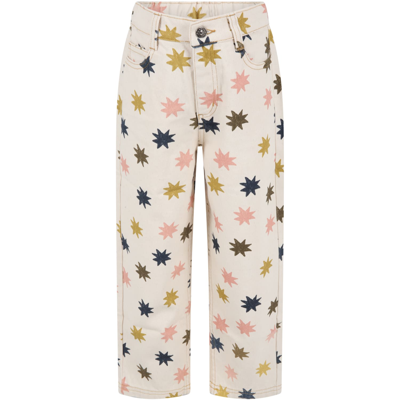 The New Society Kids' Beige Marina Jeans For Girl With Colorful Stars In Ivory