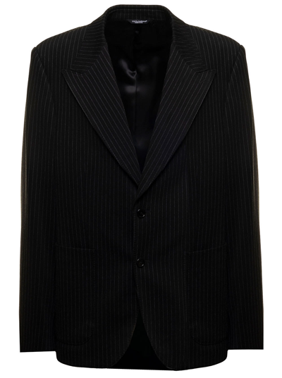 DOLCE & GABBANA CHARCHOAL PINSTRIPED BLAZER IN JERSEY DOLCE & GABBANA MAN