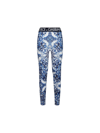 Dolce & Gabbana Multicolor Leggings With Logo Lettering On The Waist And All-over Maiolica Motif In Tech Fabric Woma In Maiolica 1