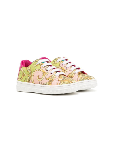 Versace Kids' Baroque-print Lace-up Trainers In Pink