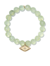 SYDNEY EVAN 14KT YELLOW GOLD PREHNITE EVIL EYE DIAMOND CHARM BEADED BRACELET