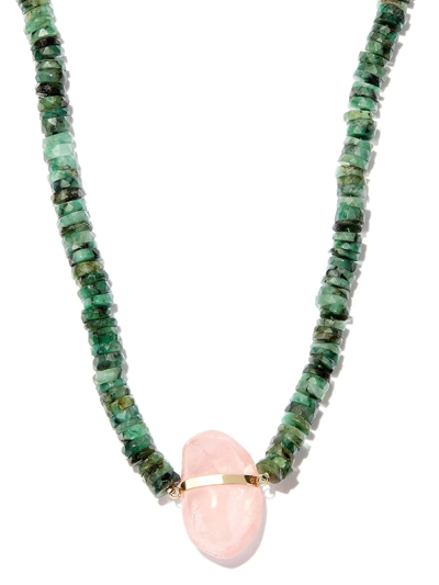 Jia Jia 14kt Yellow Gold Emerald And Rose Quartz Beaded Necklace