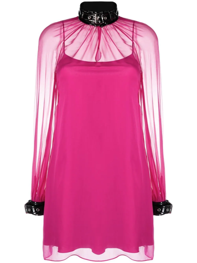 Moschino High-neck Semi Sheer Mini Dress In Pink