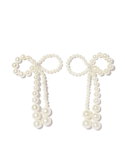 Sophie Bille Brahe 14kt Yellow Gold Bow Pearl Earrings