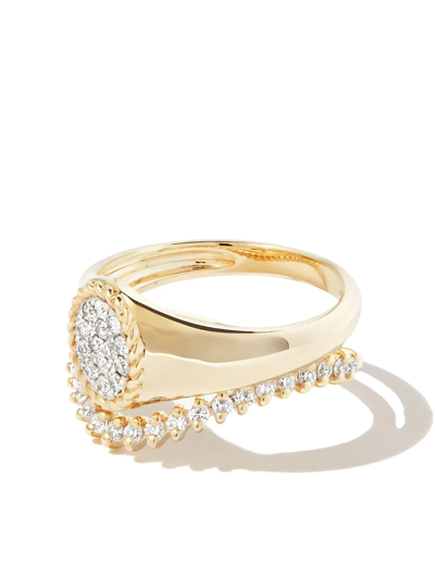 Yvonne Léon 9k Yellow Gold Coeur & Vague Diamond Signet Ring Set