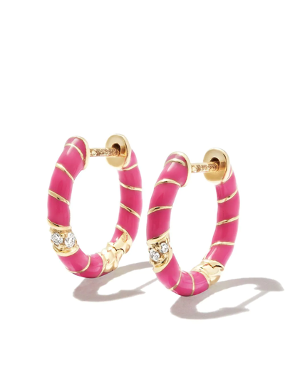 YVONNE LÉON 9KT YELLOW GOLD TWIST ENAMEL HOOP EARRINGS