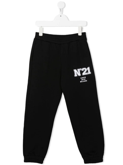 N°21 Kids' Pantaloni Jogger Neri In Felpa Con Logo College In Black