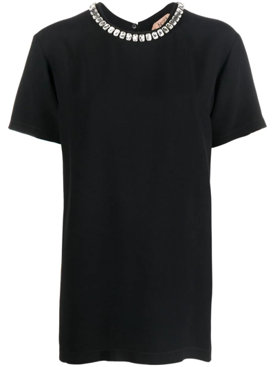 N°21 Crystal-embellished Round-neck T-shirt In Black