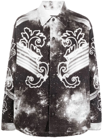 Versace Jeans Couture Space Couture-print Long-sleeved Shirt In Black